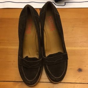Michael Kors Brown Suede Wedge Penny Loafers Sz 7